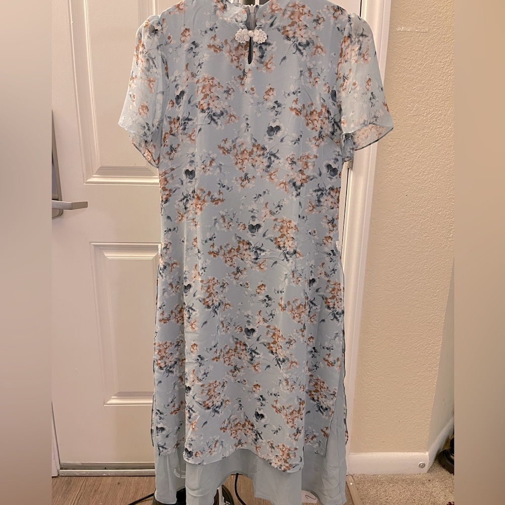 NWT Light Blue modern Qi Pao Cheongsam mandarin collar dress
